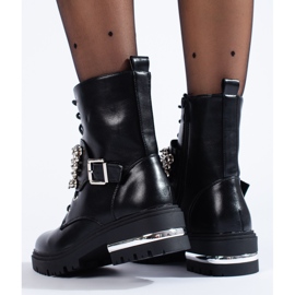 Botas trabajadoras de mujer negras con perlas Shelovet negro 2