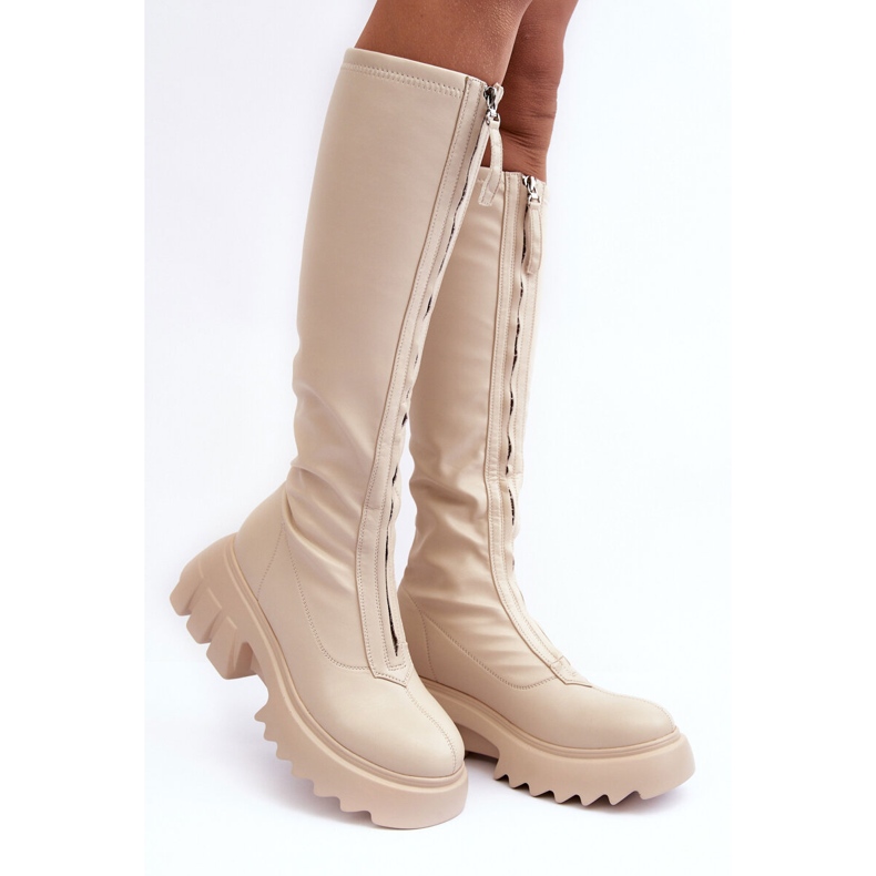 PS1 Botas de cuero Ringo beige sobre una enorme plataforma con cremallera 1