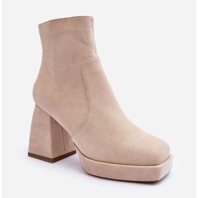 PS1 Botines de ante con tacones altos enormes, Abnous beige claro 1