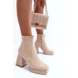 PS1 Botines de ante con tacones altos enormes, Abnous beige claro 4