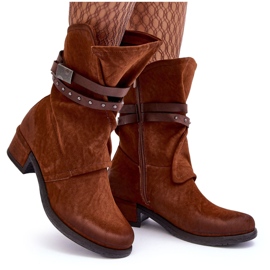 PS1 Botines Mujer Tacón Bajo Con Tiras Camel Thelereia marrón 9