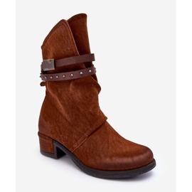 PS1 Botines Mujer Tacón Bajo Con Tiras Camel Thelereia marrón 1