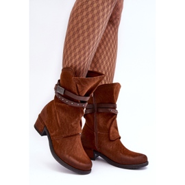 PS1 Botines Mujer Tacón Bajo Con Tiras Camel Thelereia marrón 2