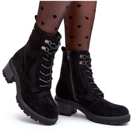 PS1 Botines de tacón bajo con cordones para mujer Negro de Adinail 10