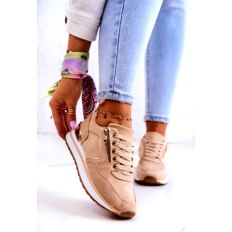 Zapatos deportivos de gamuza para mujeres en la plataforma Dark Beige 4 Zapatos deportivos de gamuza para mujeres en la plataforma Dark Beige 4