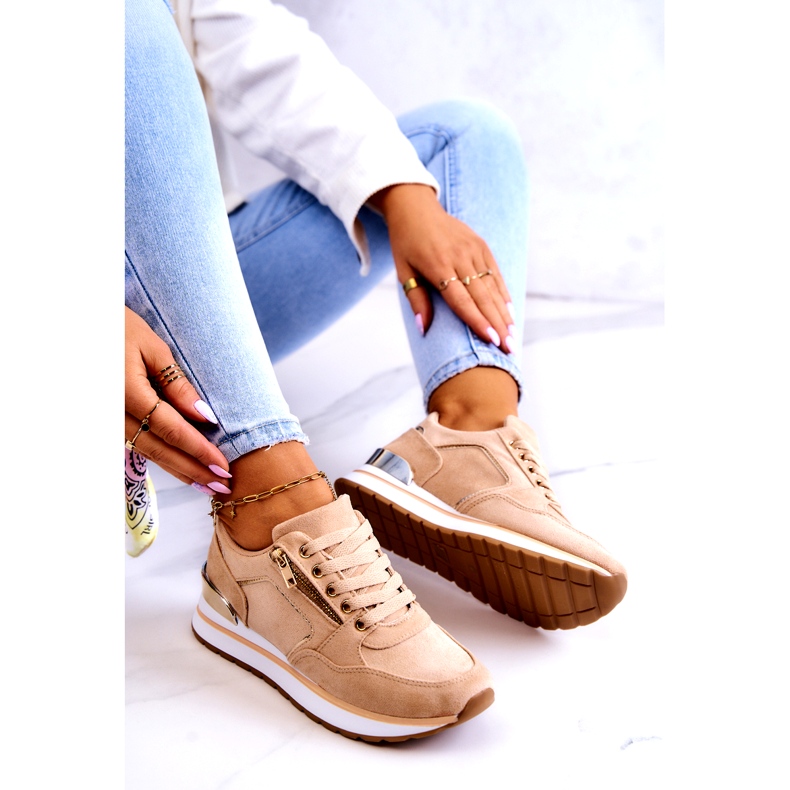 Zapatos deportivos de gamuza para mujeres en la plataforma Dark Beige 3