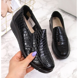 Zapatos cómodos de mujer con cuña charol cocodrilo, negro, T.Sokolski J23-321 3