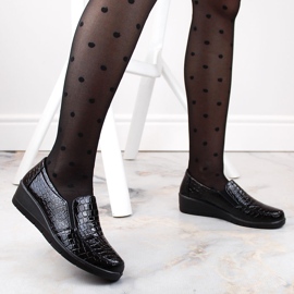 Zapatos cómodos de mujer con cuña charol cocodrilo, negro, T.Sokolski J23-321 5