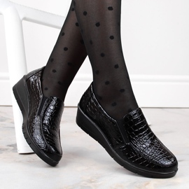 Zapatos cómodos de mujer con cuña charol cocodrilo, negro, T.Sokolski J23-321 2