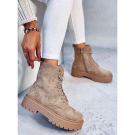 Burse Botines caqui con plataforma y cordones beige 3