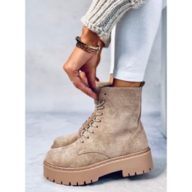 Burse Botines caqui con plataforma y cordones beige 2