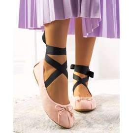 Bailarinas rosas con cordones y lazos B-62 1