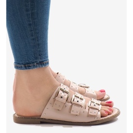 Pantuflas rosas con tachuelas y hebilla F-3659 rosado 2