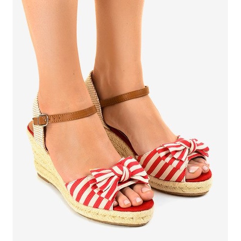 Sandalias de cuña rojas con lazo W032 rojo 1