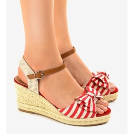 Sandalias de cuña rojas con lazo W032 rojo 2