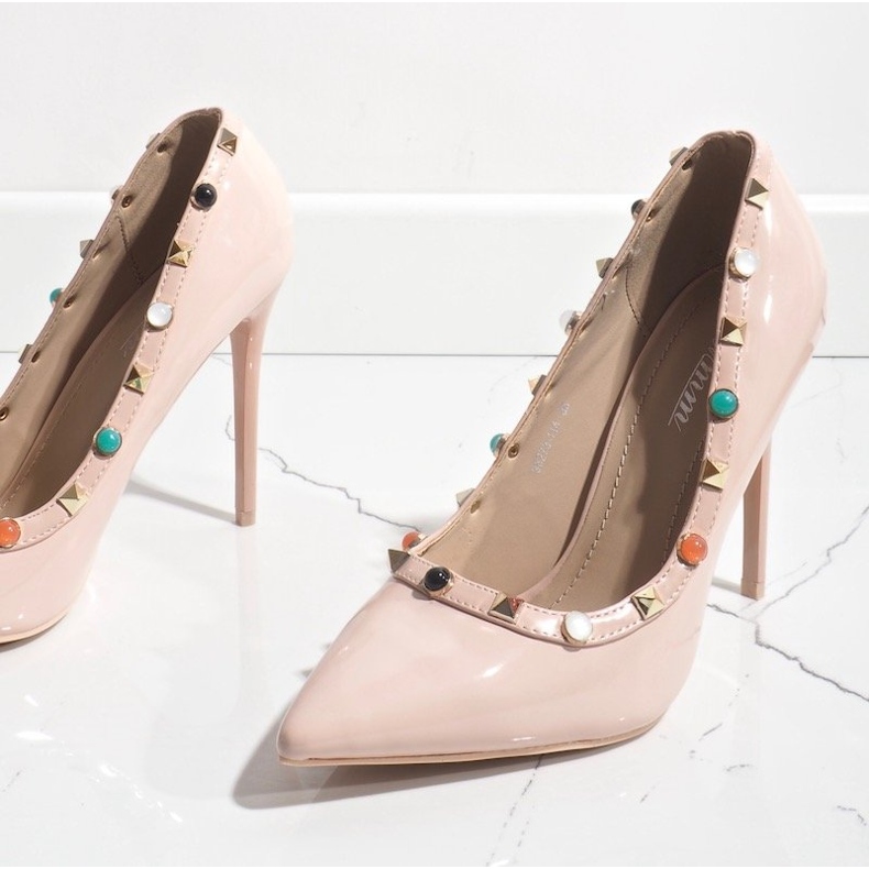 Tacones lacados rosa con tachuelas 98273-114 1