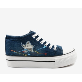 Deportivas azul marino con cuña cordones Mirarenna 3