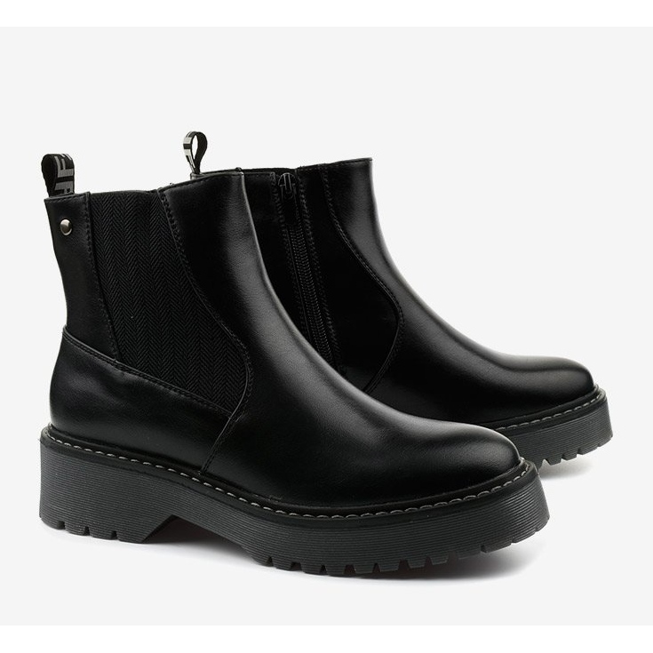 Botas planas negras de cuero ecológico Cavern negro 1 Botas planas negras de cuero ecológico Cavern negro 1