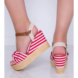 Sandalias de cuña rojas y blancas con lazo Holiday Vibes blanco 2