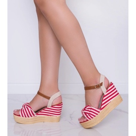 Sandalias de cuña rojas y blancas con lazo Holiday Vibes blanco 1