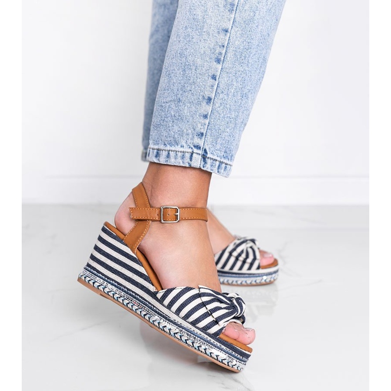 Sandalias Dulce cuña azul y blanca blanco 1