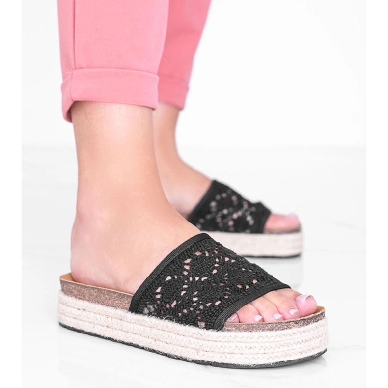 Pantuflas Glam Shape de encaje negro 1