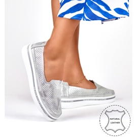 Zapatos mujer piel calados plata 7