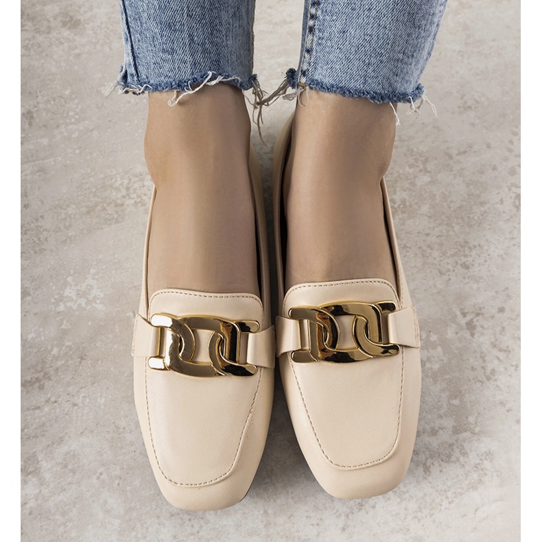 Mocasines beige con decoración Hashtag dorada 1