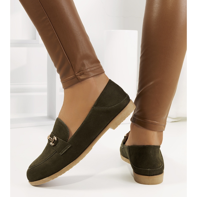 Mocasín tacón plano Aniria verde caqui 1 Mocasín tacón plano Aniria verde caqui 1