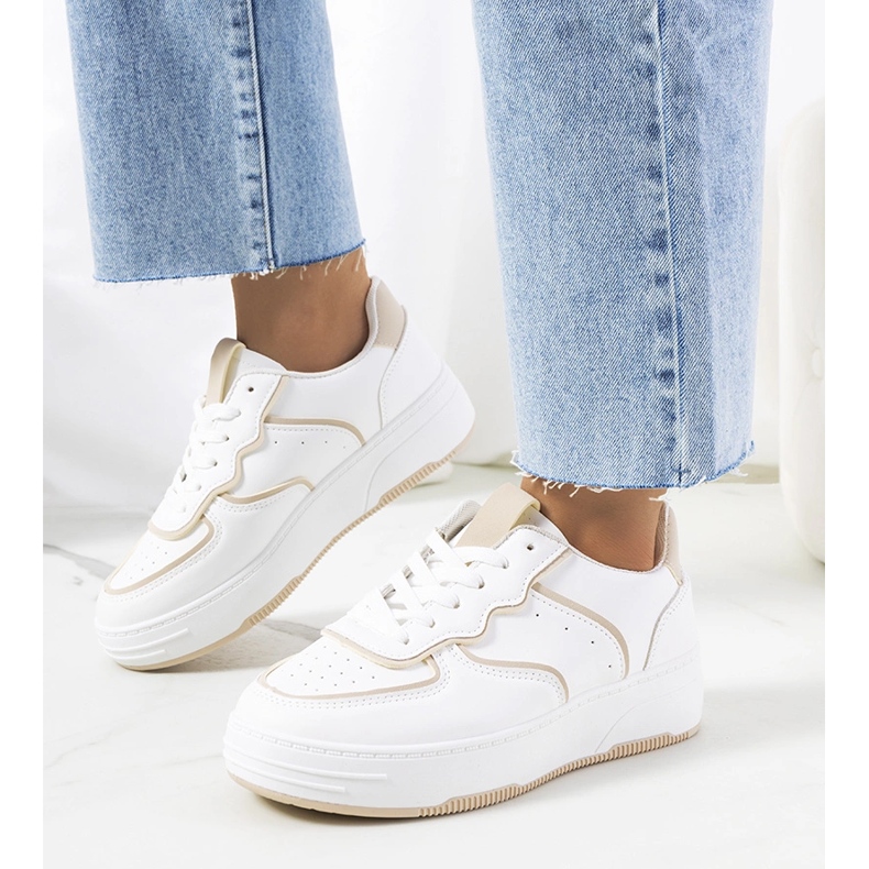 Deportivas Bieke de mujer blancas y beige 1