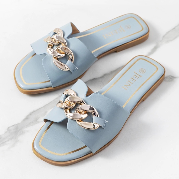 Elegantes babuchas azules con cadena Mary 1 Elegantes babuchas azules con cadena Mary 1