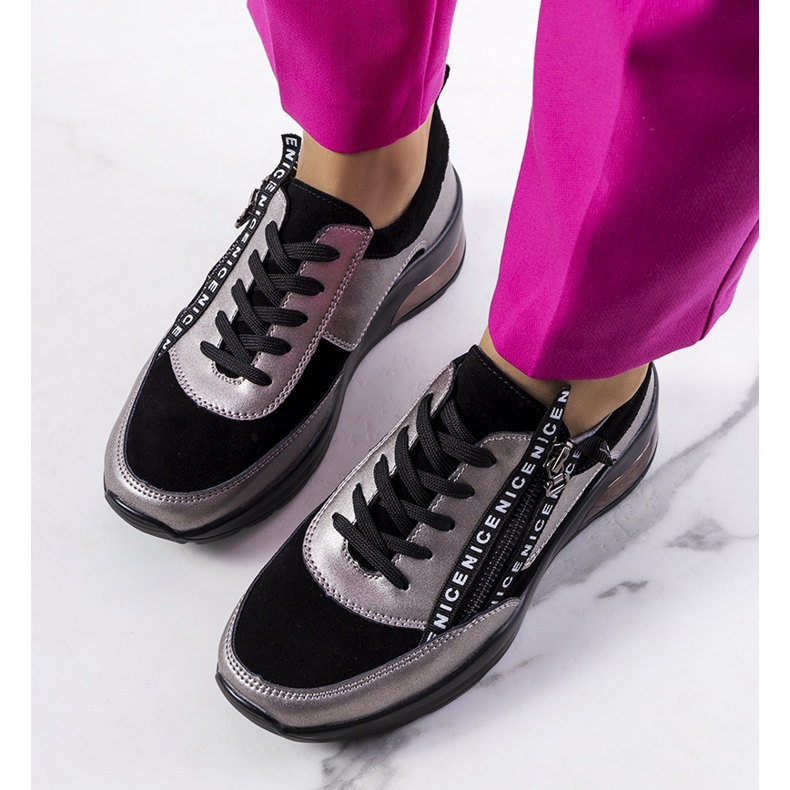 Deportivas Belita de piel negra negro gris 1