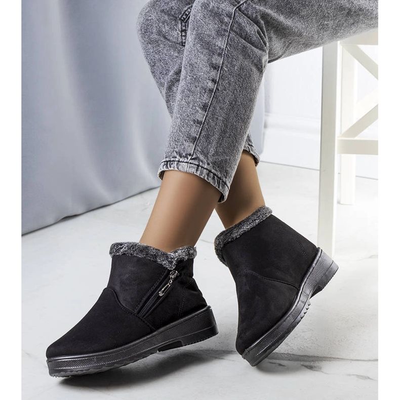 Botas de nieve negras con aislamiento y piel de Wren negro 1