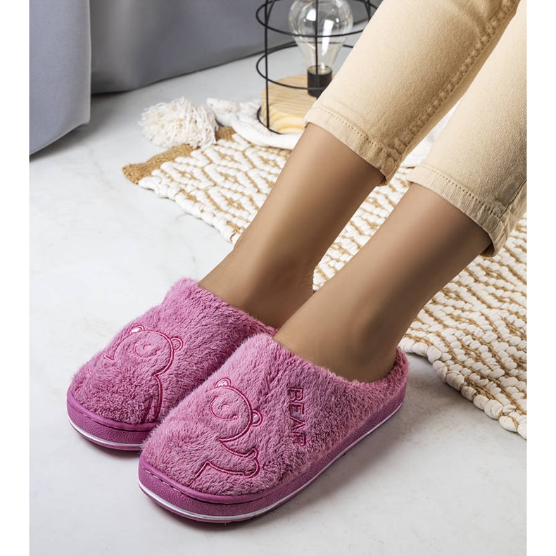 BM Pantuflas rosa oscuro suave Smile Bear rosado 1
