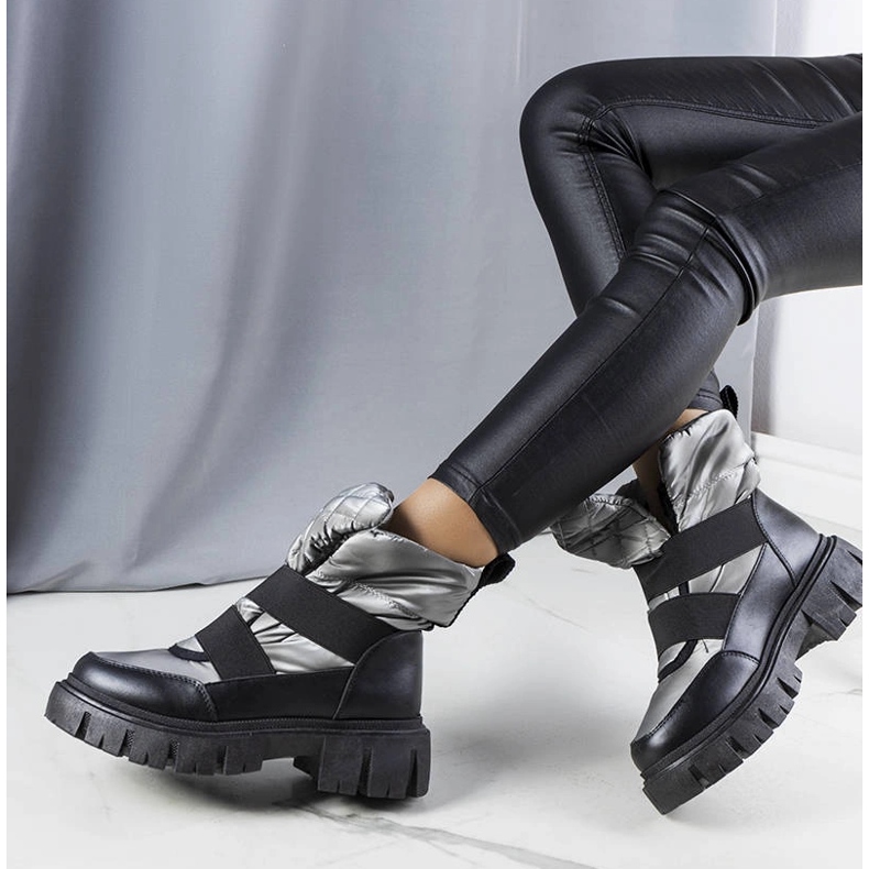 Botas para la nieve sin cordones con aislamiento grises de Francisco negro 1 Botas para la nieve sin cordones con aislamiento grises de Francisco negro 1