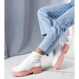 Botas calcetín Cali blancas con suela rosa blanco 1