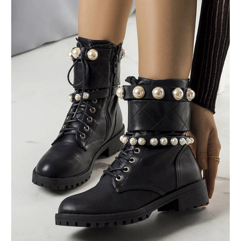 Botas de trabajo negras con perlas Marguerite negro 1