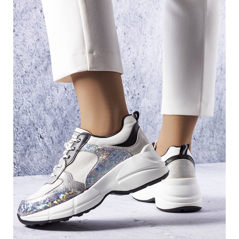 Zapatillas plateadas con inserciones metálicas de Béri plata 1 Zapatillas plateadas con inserciones metálicas de Béri plata 1