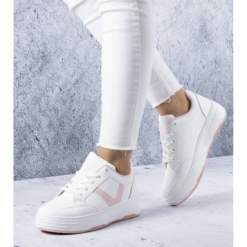 BM Zapatillas blancas y rosas con plataforma de Trépani blanco 1