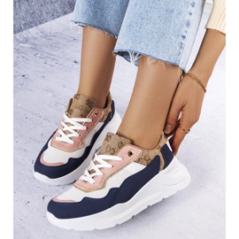Zapatillas deportivas azul marino con inserciones doradas de Lebrun blanco 1