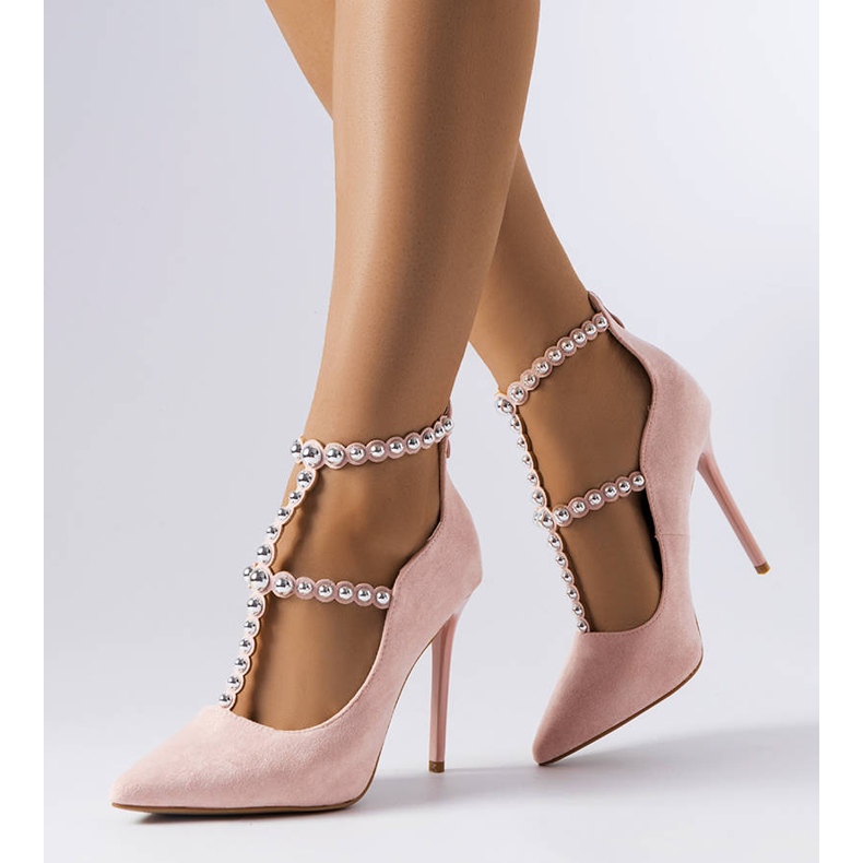 Tacones rosas decorados con un cinturón Prunella. rosado 1 Tacones rosas decorados con un cinturón Prunella. rosado 1