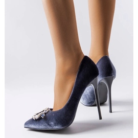 Zapatos de salón de terciopelo gris con circonitas cúbicas de Boisvert 2