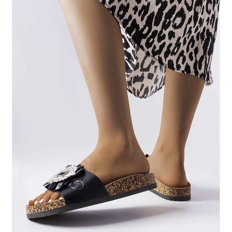 Chanclas negras con suela de corcho de Roy negro 1