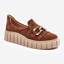 Lewski Shoes Zapatos Mujer Ante Con Plataforma Con Adorno, Marrón Lewski 3398 1