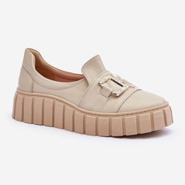 Lewski Shoes Zapatos Mujer Piel con Plataforma Beige Lewski 3398 1