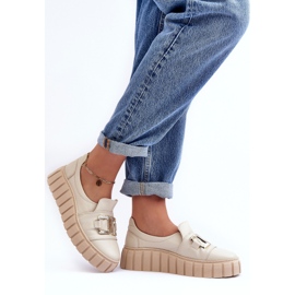 Lewski Shoes Zapatos Mujer Piel con Plataforma Beige Lewski 3398 3