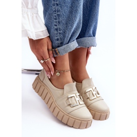 Lewski Shoes Zapatos Mujer Piel con Plataforma Beige Lewski 3398 7