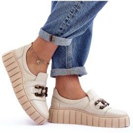 Lewski Shoes Zapatos Mujer Piel Con Plataforma Con Adorno, Beige Lewski 3398 10