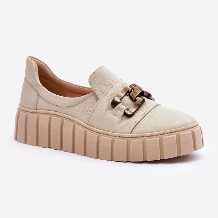 Lewski Shoes Zapatos Mujer Piel Con Plataforma Con Adorno, Beige Lewski 3398 1