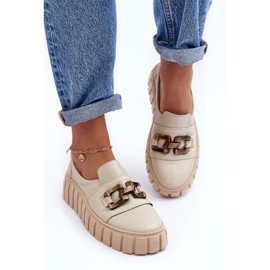 Lewski Shoes Zapatos Mujer Piel Con Plataforma Con Adorno, Beige Lewski 3398 6